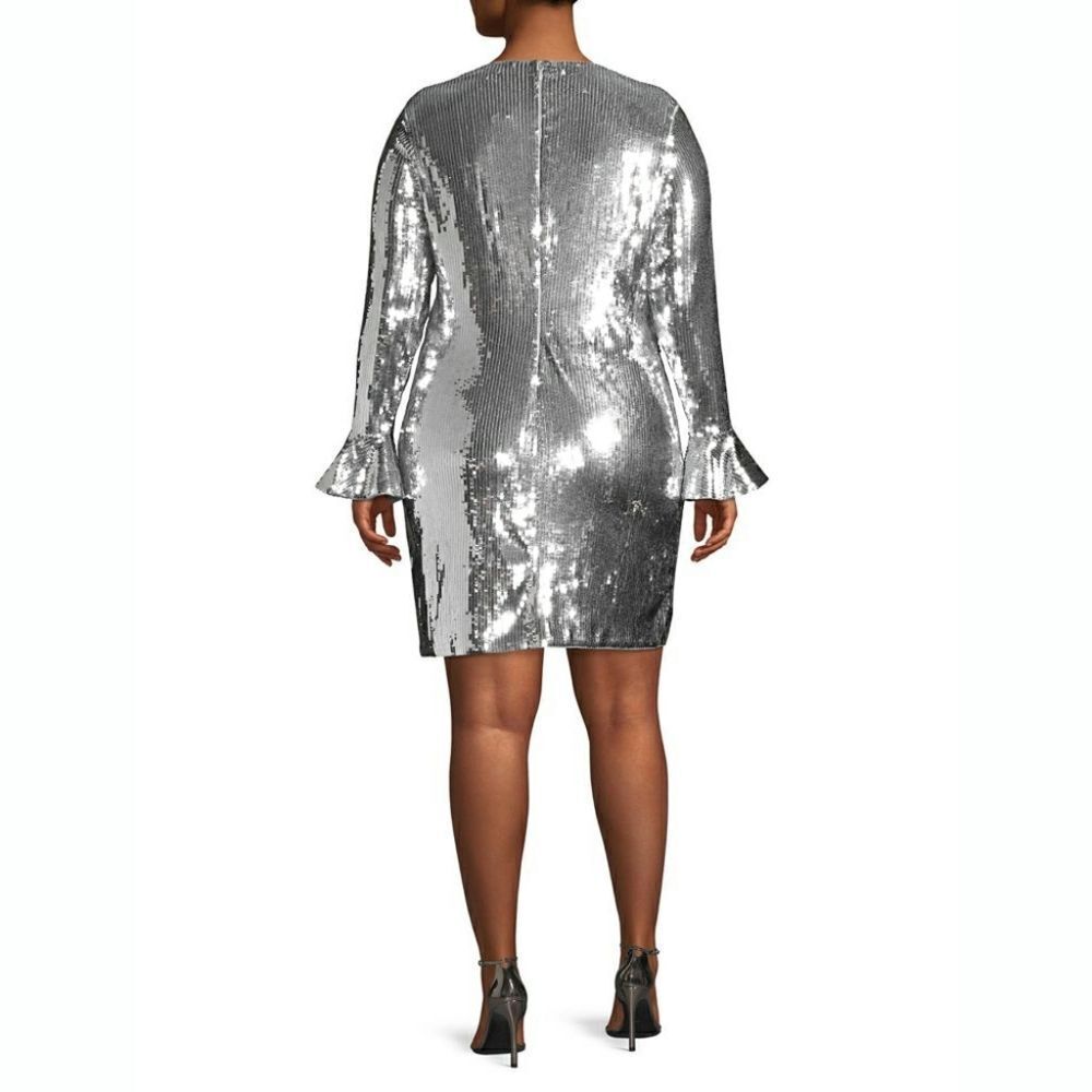New! MICHAEL KORS Women's Sequined Flare Sleeve Dress Plus Size 1X Stretchy - Picture 5 of 5